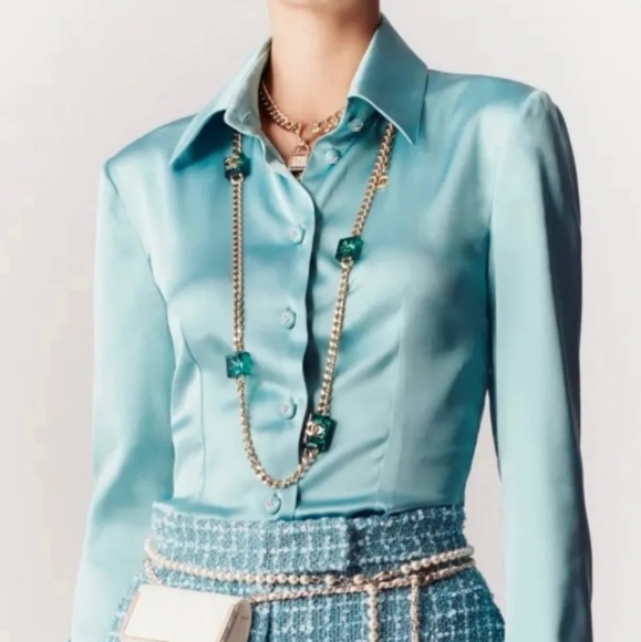 Chanel Green and Yellow Gold Tone Square CC Chicklet Cruise Collection Earrings - Picture 2 of 15